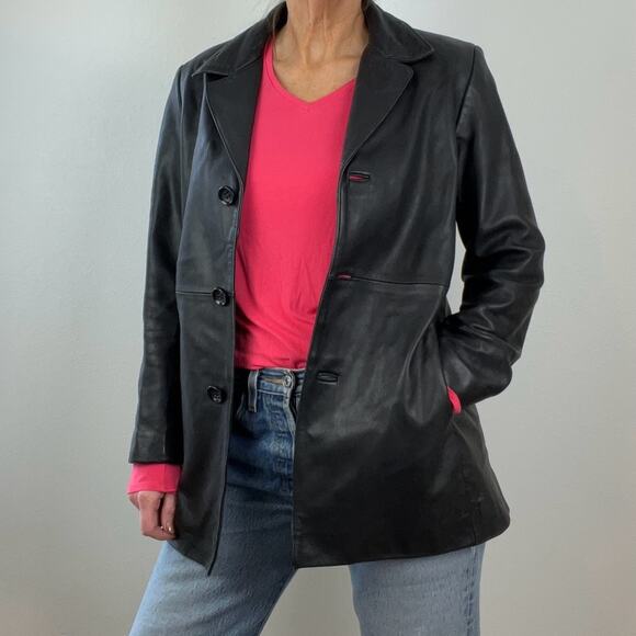 Alfani Womens Black Leather Jacket Longline Below Waist Classic Neutral Medium - Picture 3 of 10